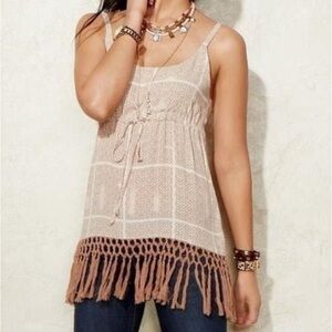 Cabi Tan Cabana Cover-Up Tassle Tank Blouse Sleeveless  Style # 846 Womens Sz S